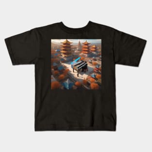 Pianist Playing In A Chinese Village Surrounded By Pagodas Kids T-Shirt